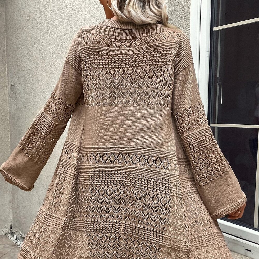 Camel Casual Women's Pointelle Knit Design Long Sleeve Cardigan - Picture 2 of 5